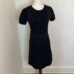 Maje Black Mini Dress with Textured Sleeves Zippered Back Size 3 EUC